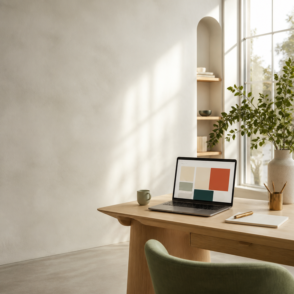 Estudio digital luminoso con un espacio de trabajo creativo