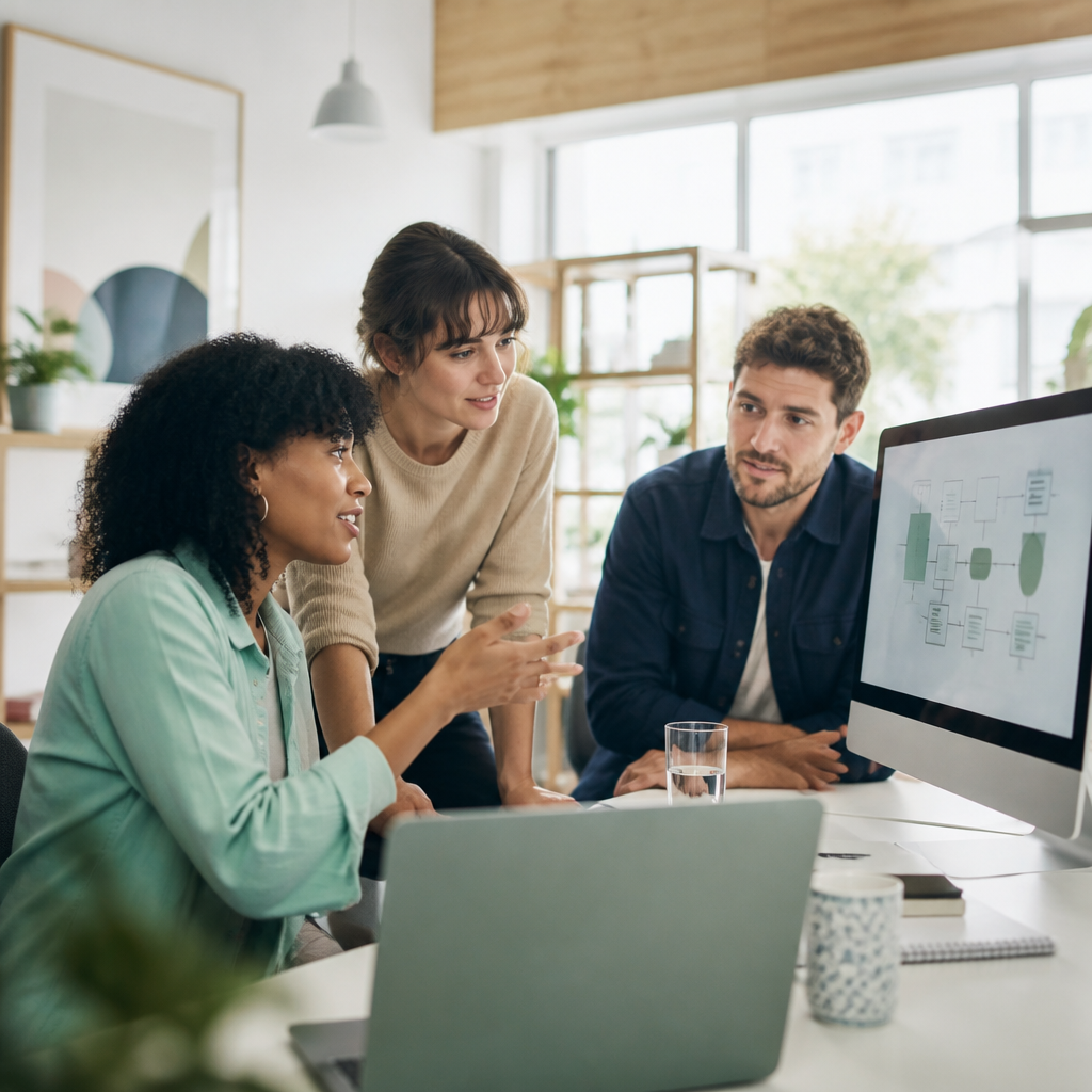 Equipo colaborando en el desarrollo de software