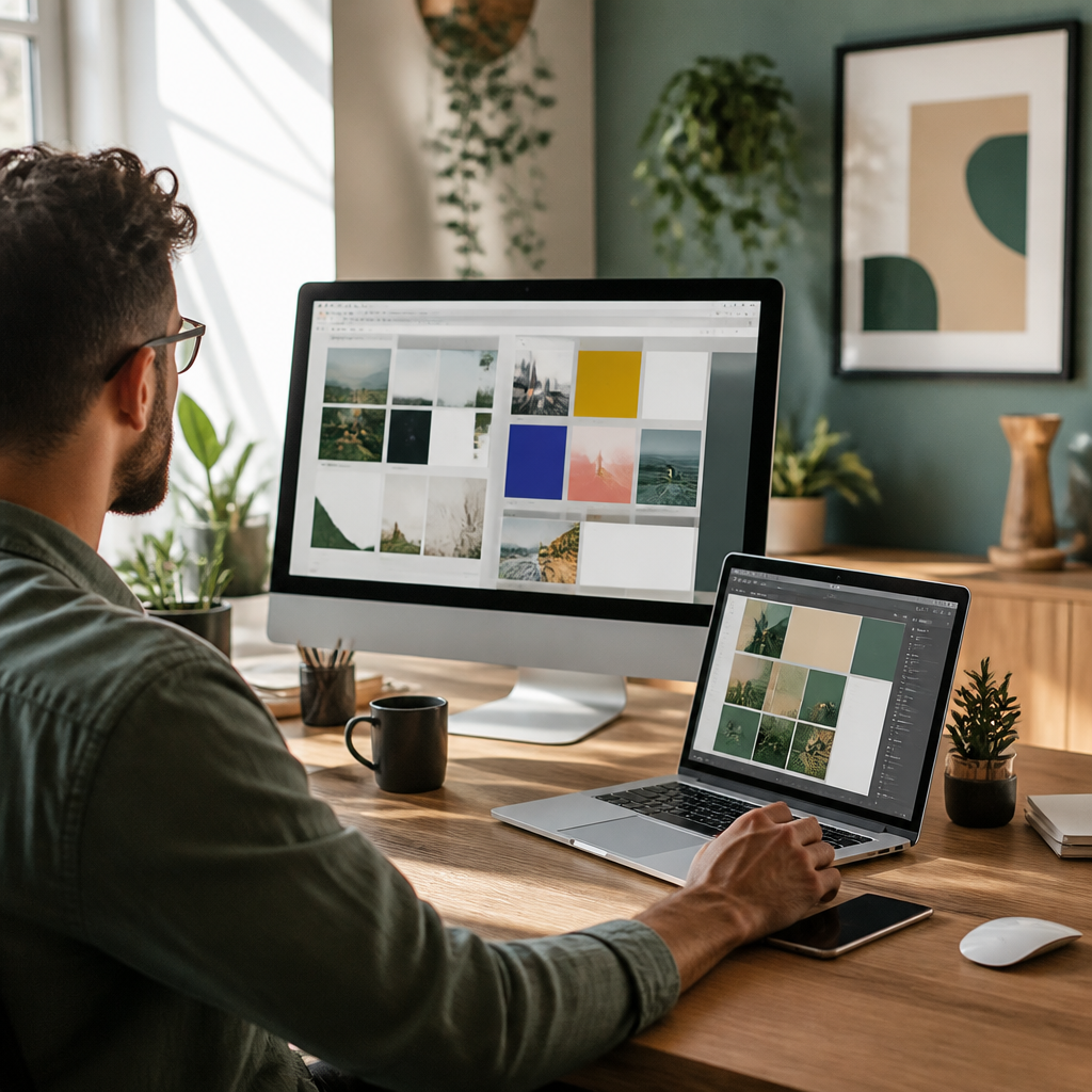 Profesional diseñando una página web en un espacio de trabajo luminoso